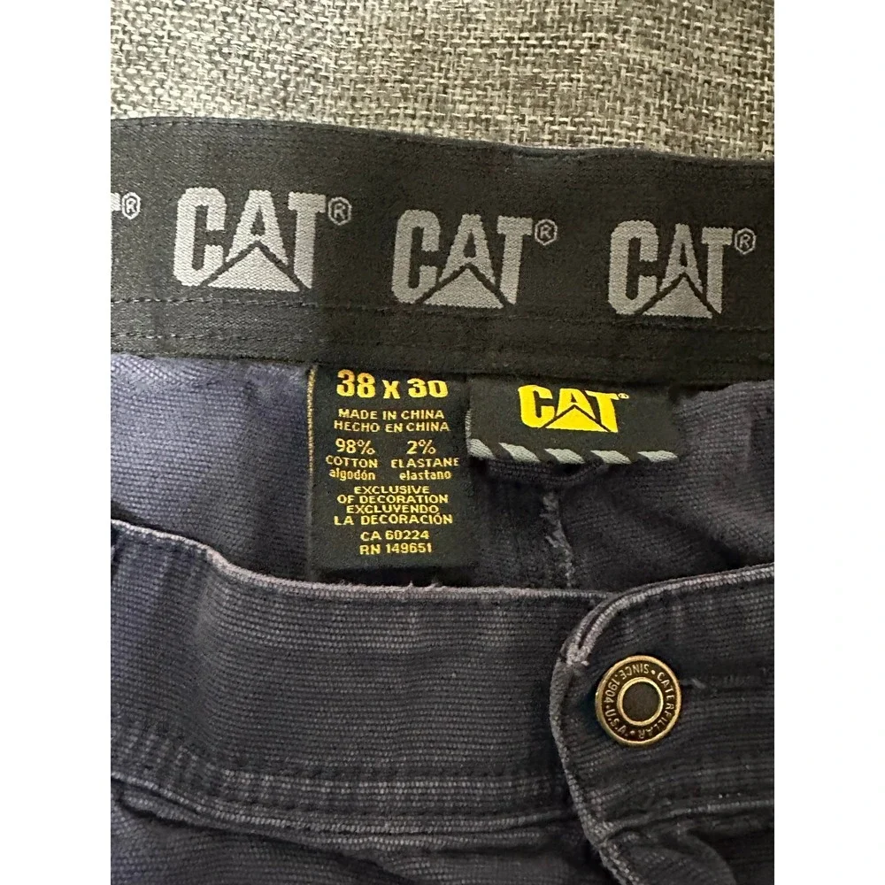 Caterpillar Men's 38x30 Work Pants Navy Blue Canvas Stretch Utility